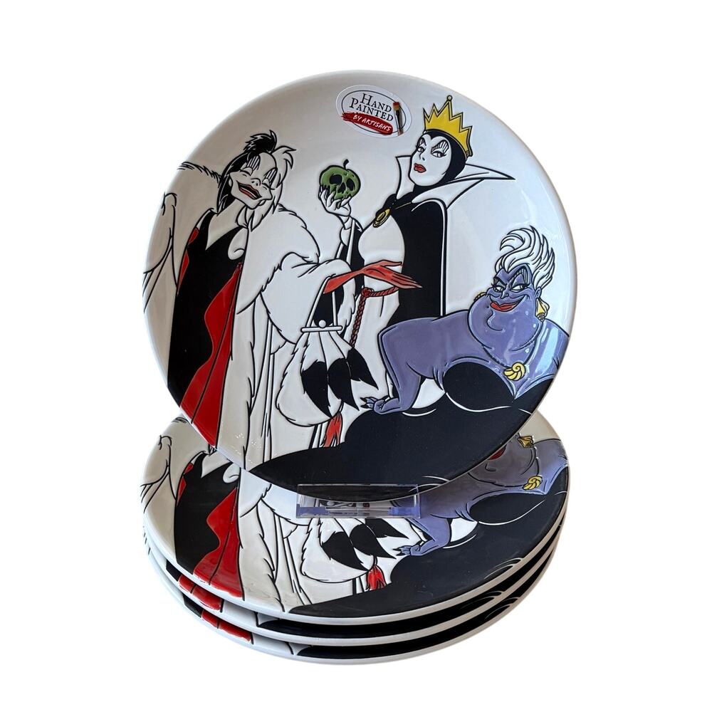 Disney Villains Salad Plates Set Of 4 Wicked Queen Ursula & Cruella 8.25" NEW
